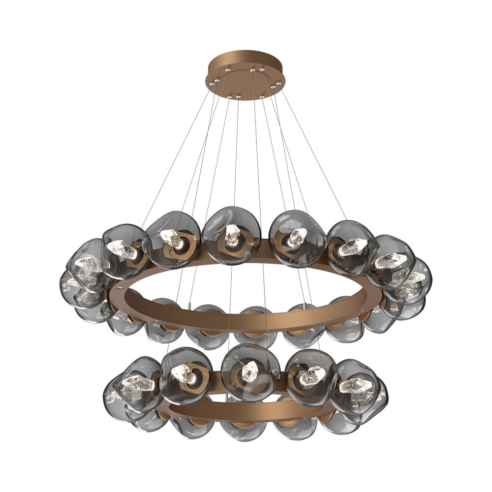 Luna Two-Tier Radial Ring LED Chandelier in Novel Brass/Smoke (Geo Crystal).