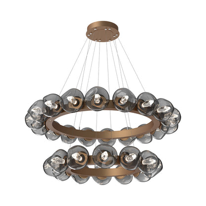 Luna Two-Tier Radial Ring LED Chandelier in Novel Brass/Smoke (Geo Crystal).