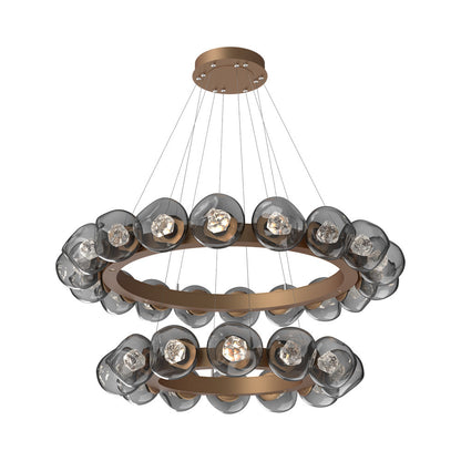 Luna Two-Tier Radial Ring LED Chandelier in Novel Brass/Smoke (Zircon Crystal).