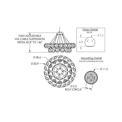 Luna Two-Tier Radial Ring LED Chandelier - line drawing.