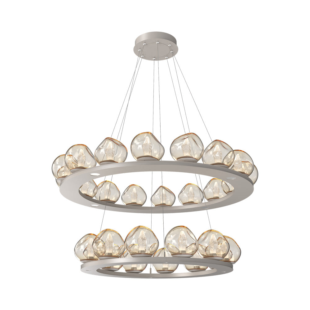 Luna Two-Tier Ring LED Chandelier in Beige Silver/Amber (Geo Crystal).
