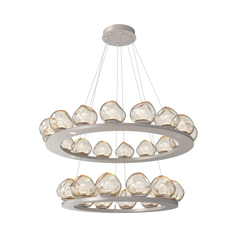 Luna Two-Tier Ring LED Chandelier in Beige Silver/Amber (Zircon Crystal).