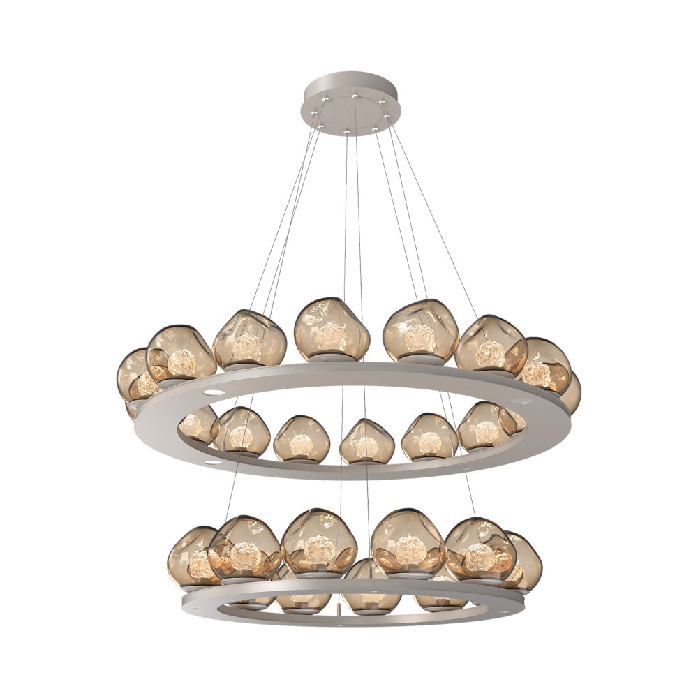 Luna Two-Tier Ring LED Chandelier in Beige Silver/Bronze (Floret Crystal).