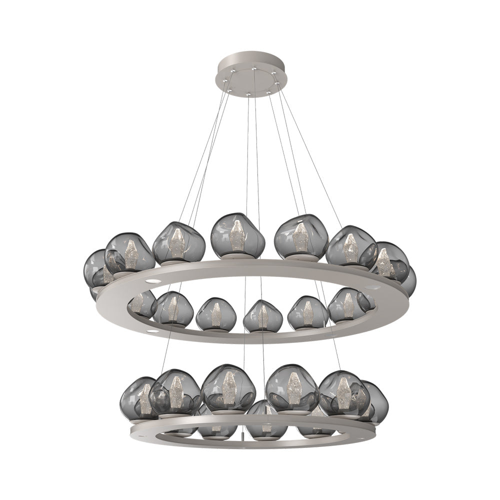 Luna Two-Tier Ring LED Chandelier in Beige Silver/Clear (Geo Crystal).