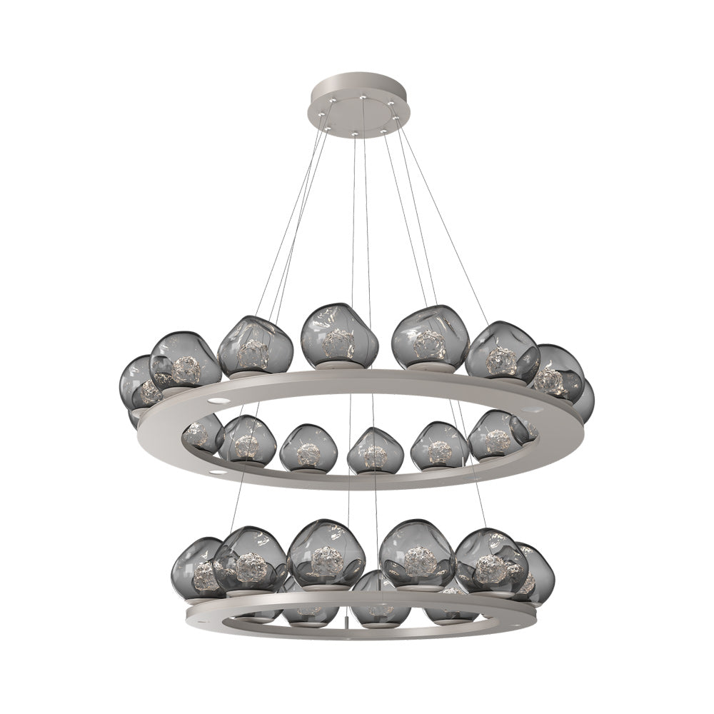 Luna Two-Tier Ring LED Chandelier in Beige Silver/Smoke (Floret Crystal).