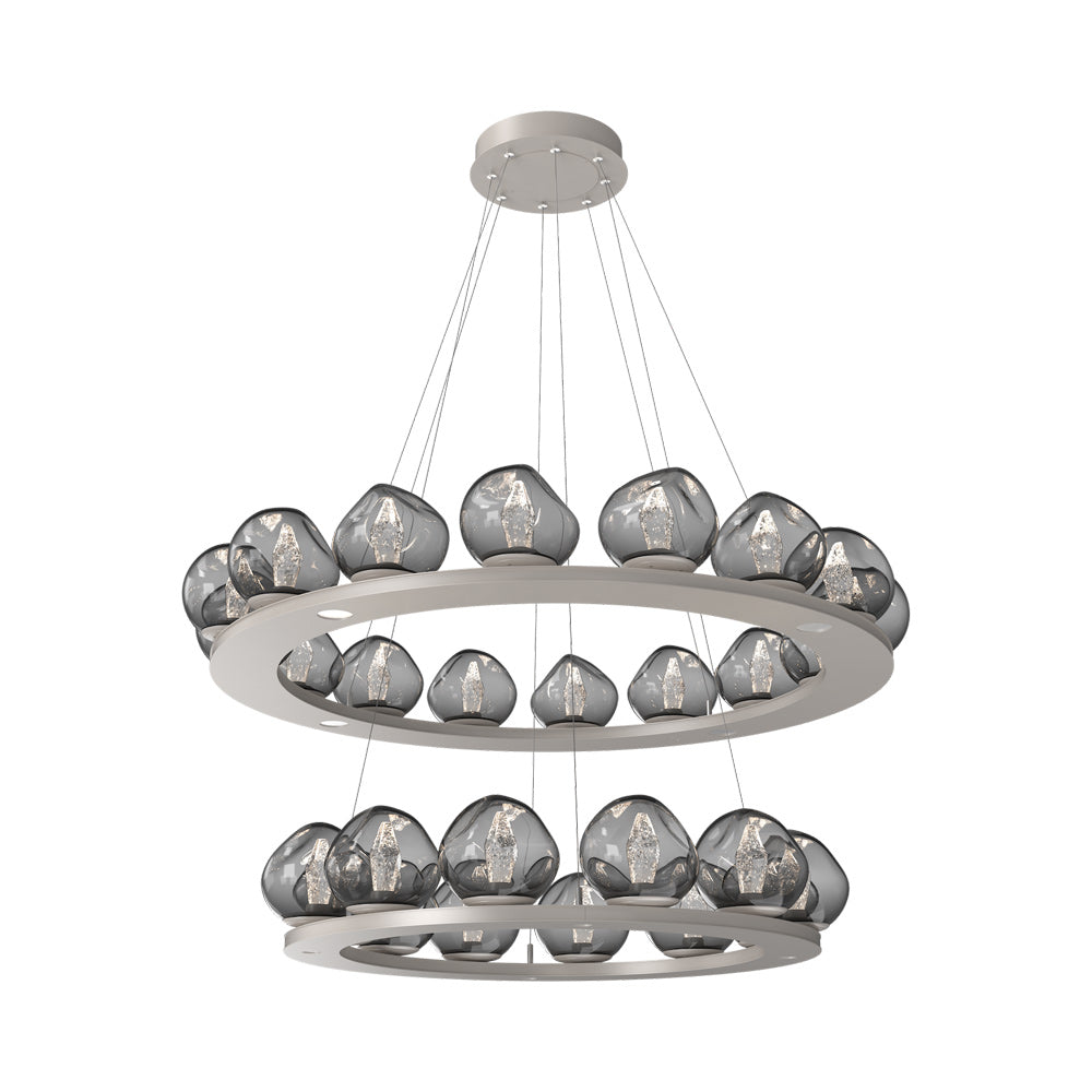 Luna Two-Tier Ring LED Chandelier in Beige Silver/Smoke (Geo Crystal).
