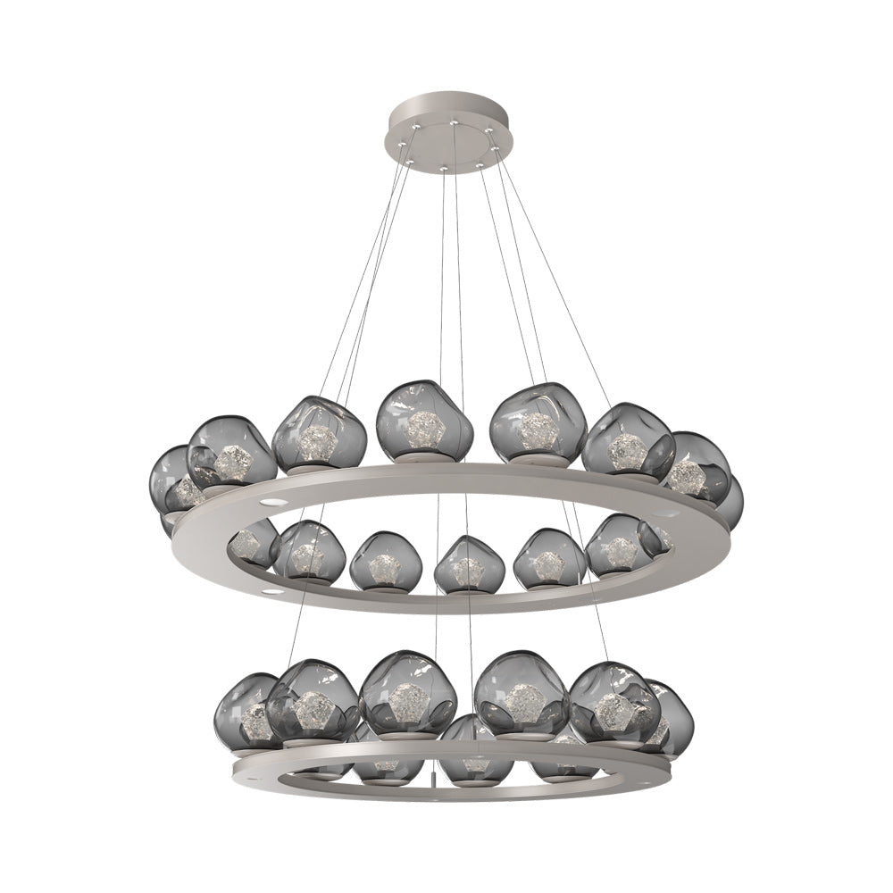 Luna Two-Tier Ring LED Chandelier in Beige Silver/Smoke (Zircon Crystal).