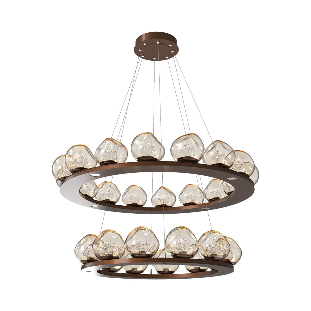 Luna Two-Tier Ring LED Chandelier in Burnished Bronze/Amber (Floret Crystal).