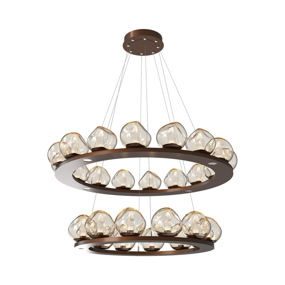 Luna Two-Tier Ring LED Chandelier in Burnished Bronze/Amber (Geo Crystal).