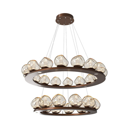 Luna Two-Tier Ring LED Chandelier in Burnished Bronze/Amber (Geo Crystal).
