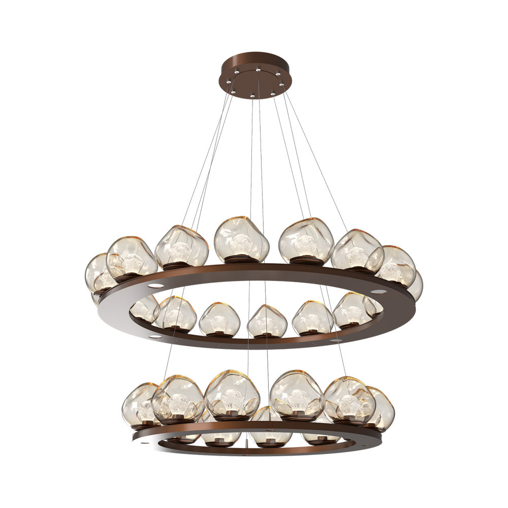 Luna Two-Tier Ring LED Chandelier in Burnished Bronze/Amber (Zircon Crystal).