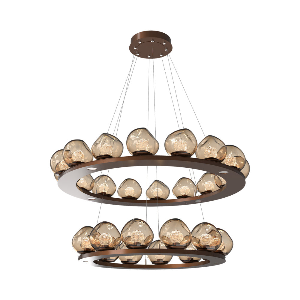 Luna Two-Tier Ring LED Chandelier in Burnished Bronze/Bronze (Floret Crystal).