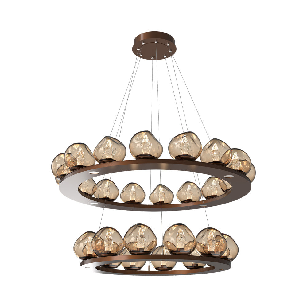 Luna Two-Tier Ring LED Chandelier in Burnished Bronze/Bronze (Geo Crystal).