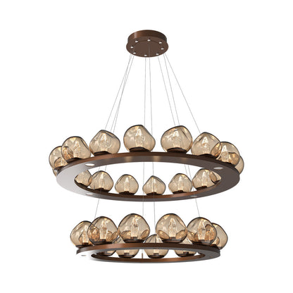 Luna Two-Tier Ring LED Chandelier in Burnished Bronze/Bronze (Geo Crystal).
