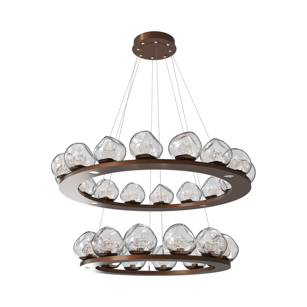 Luna Two-Tier Ring LED Chandelier in Burnished Bronze/Clear (Floret Crystal).