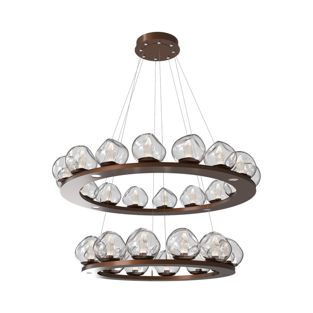 Luna Two-Tier Ring LED Chandelier in Burnished Bronze/Clear (Geo Crystal).
