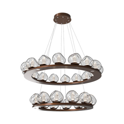 Luna Two-Tier Ring LED Chandelier in Burnished Bronze/Clear (Geo Crystal).