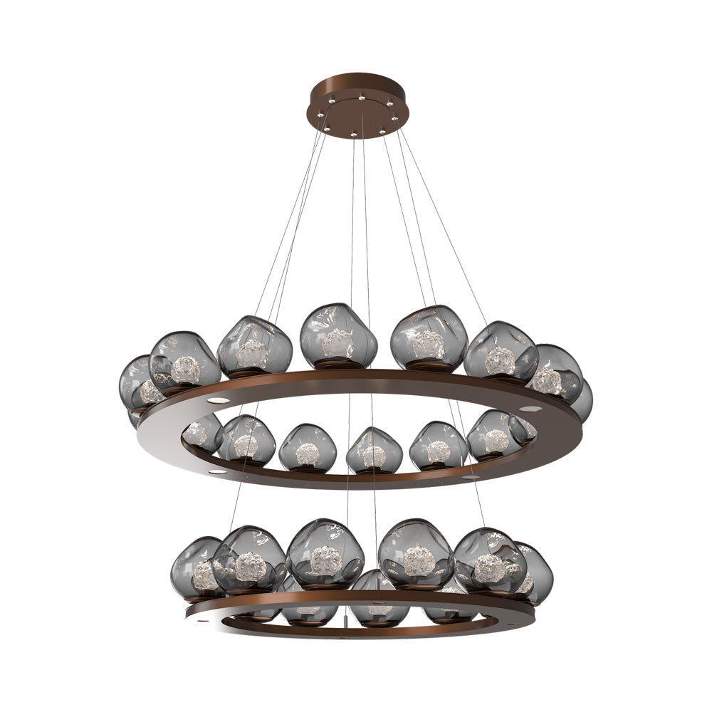 Luna Two-Tier Ring LED Chandelier in Burnished Bronze/Smoke (Floret Crystal).