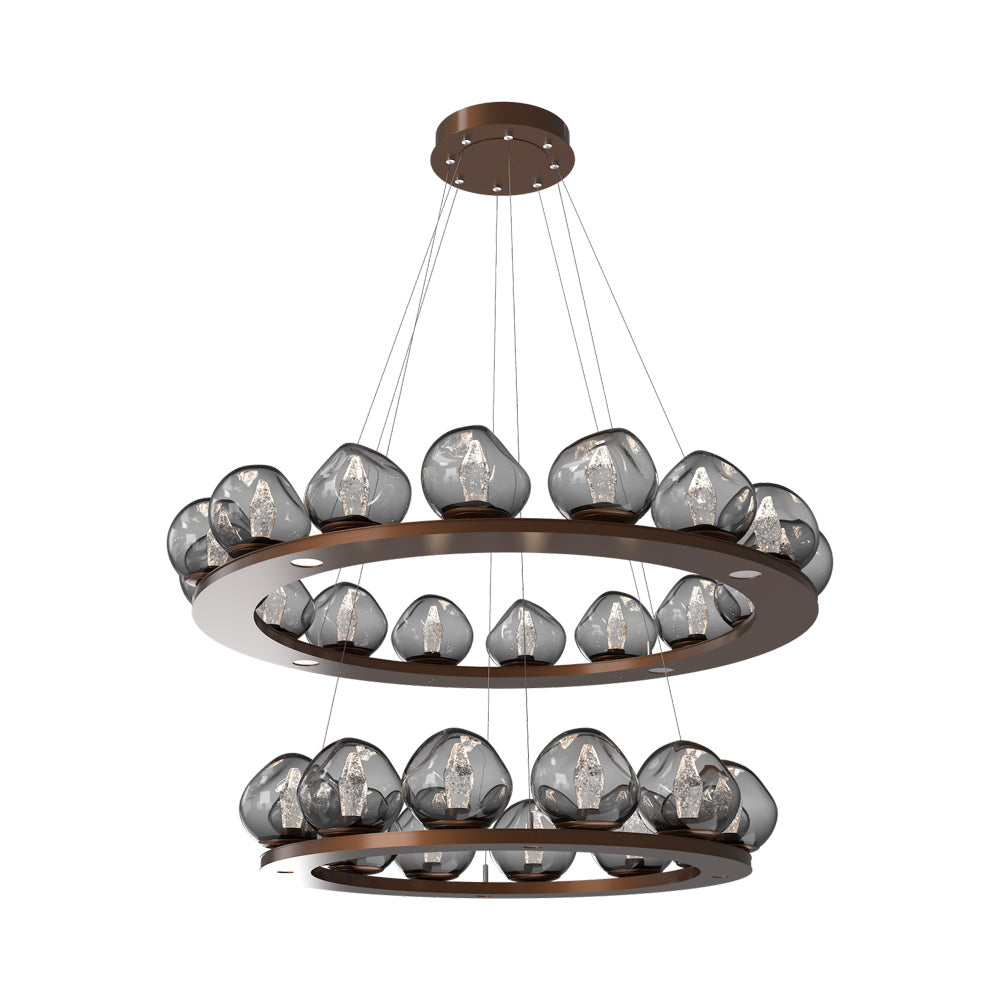 Luna Two-Tier Ring LED Chandelier in Burnished Bronze/Smoke (Geo Crystal).