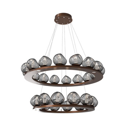 Luna Two-Tier Ring LED Chandelier in Burnished Bronze/Smoke (Geo Crystal).