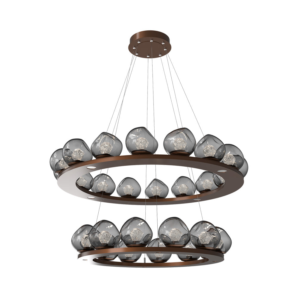 Luna Two-Tier Ring LED Chandelier in Burnished Bronze/Smoke (Zircon Crystal).