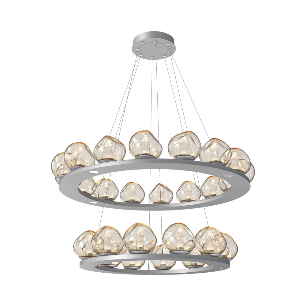 Luna Two-Tier Ring LED Chandelier in Classic Silver/Amber (Geo Crystal).