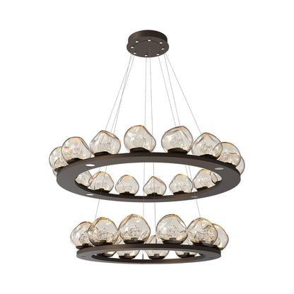 Luna Two-Tier Ring LED Chandelier in Flat Bronze/Amber (Floret Crystal).