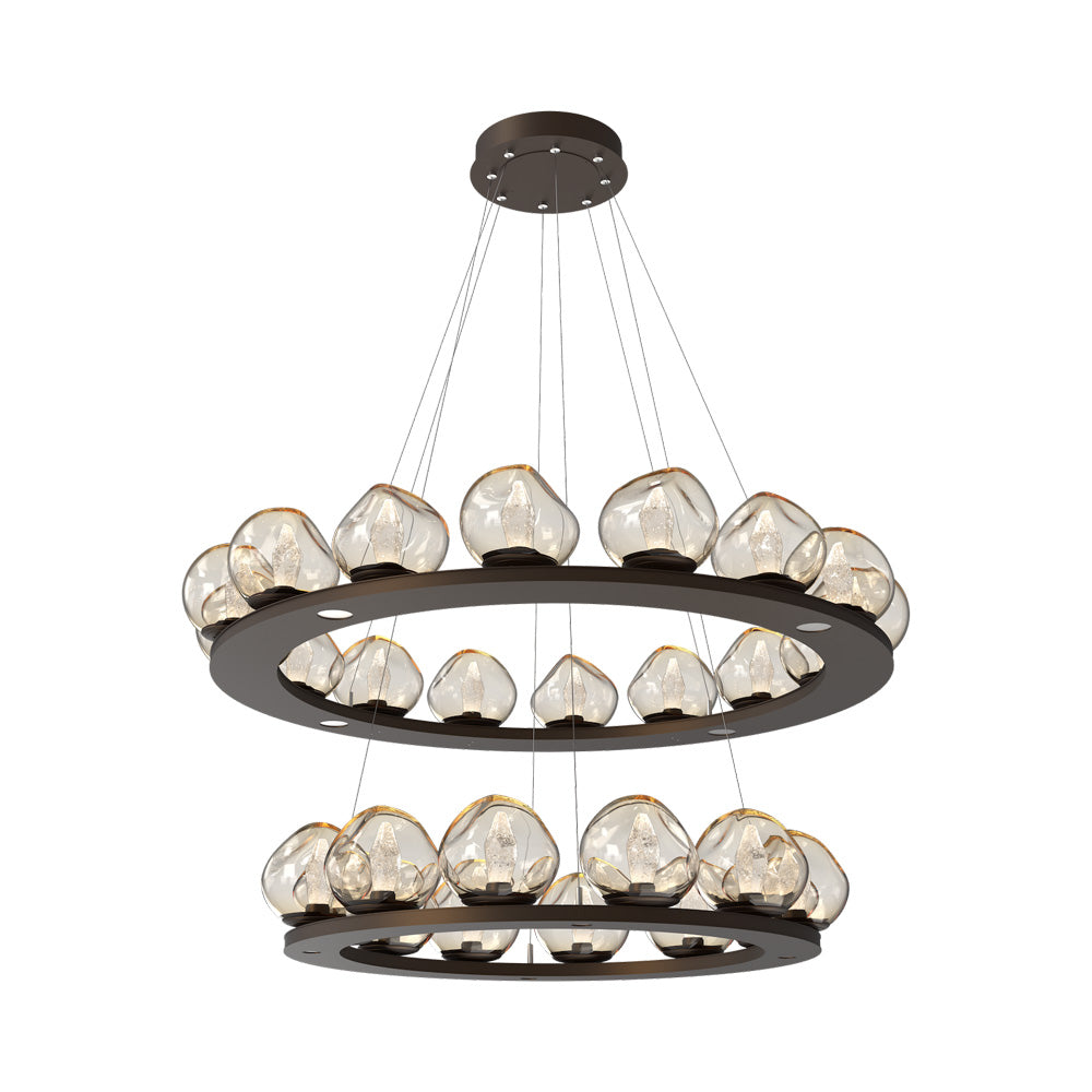Luna Two-Tier Ring LED Chandelier in Flat Bronze/Amber (Geo Crystal).