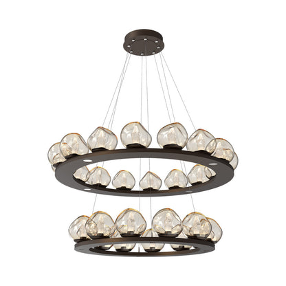 Luna Two-Tier Ring LED Chandelier in Flat Bronze/Amber (Geo Crystal).