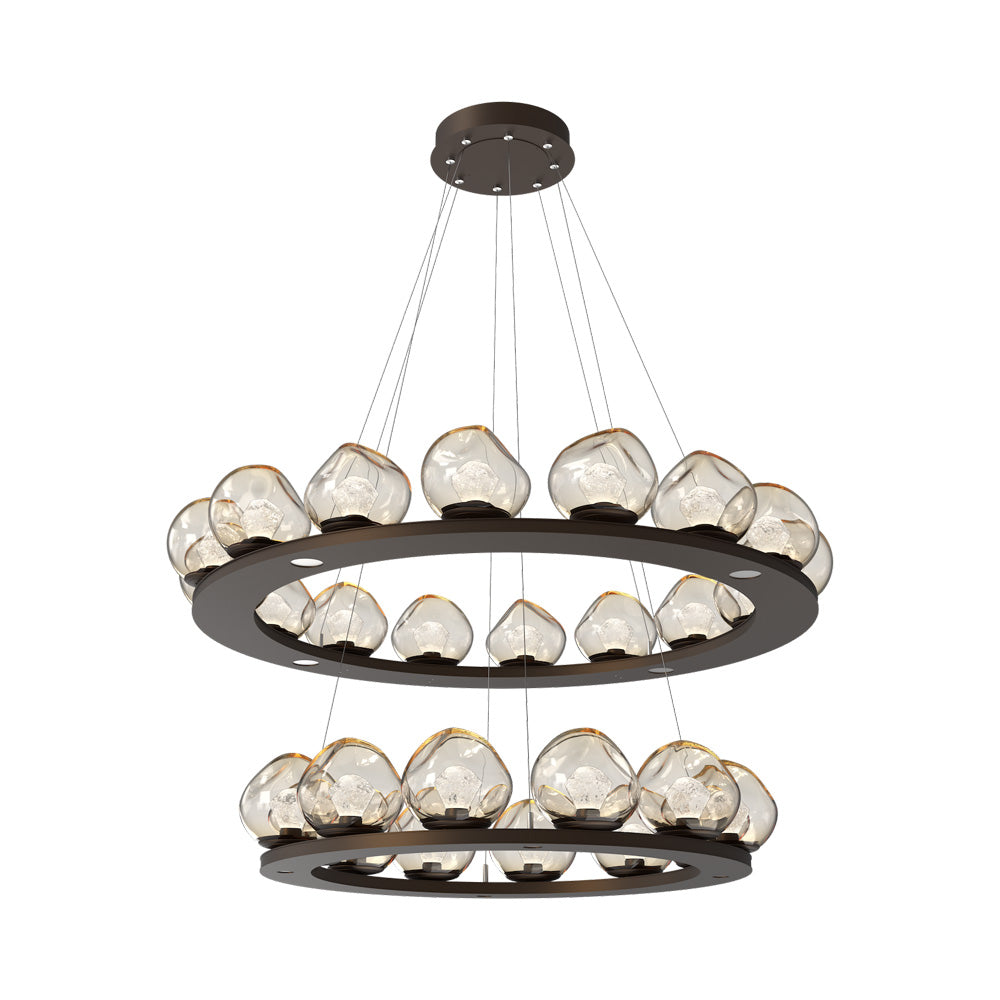 Luna Two-Tier Ring LED Chandelier in Flat Bronze/Amber (Zircon Crystal).