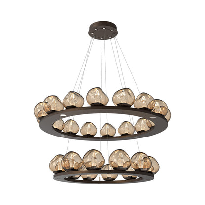 Luna Two-Tier Ring LED Chandelier in Flat Bronze/Bronze (Geo Crystal).