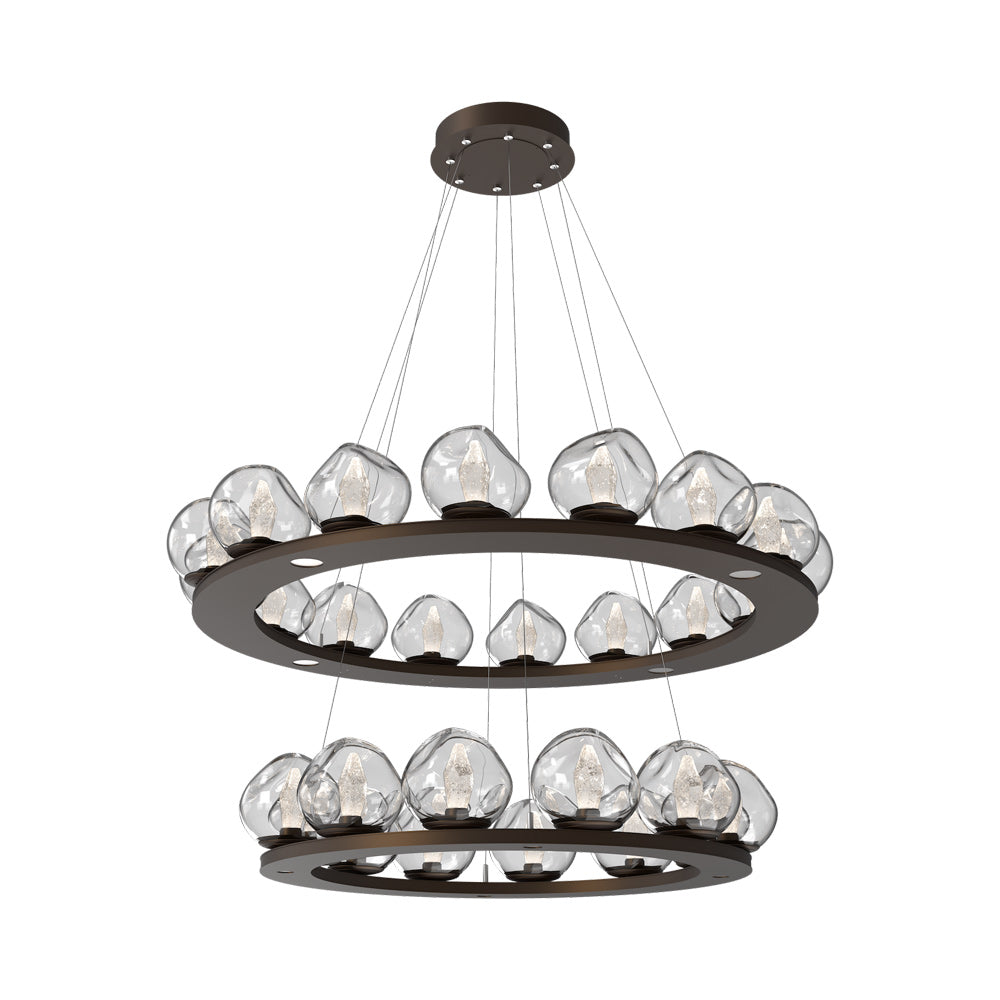Luna Two-Tier Ring LED Chandelier in Flat Bronze/Clear (Geo Crystal).