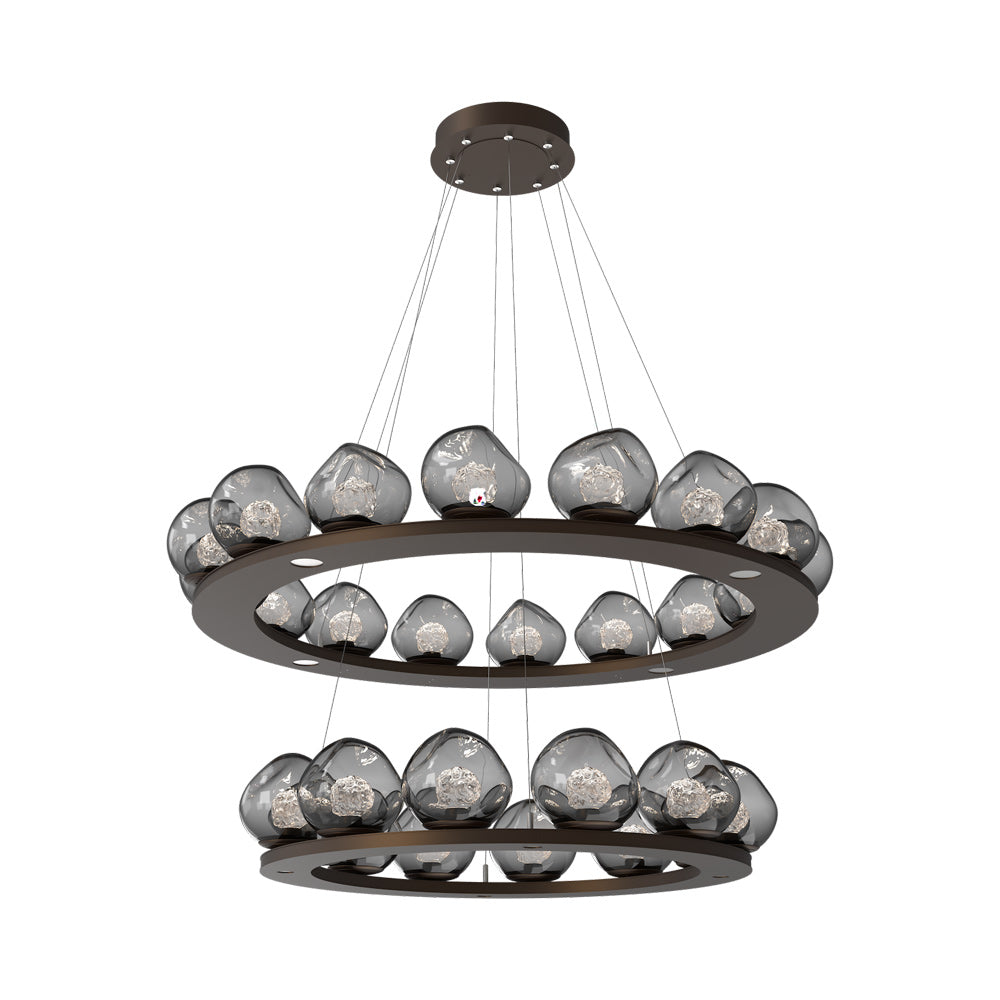 Luna Two-Tier Ring LED Chandelier in Flat Bronze/Smoke (Floret Crystal).