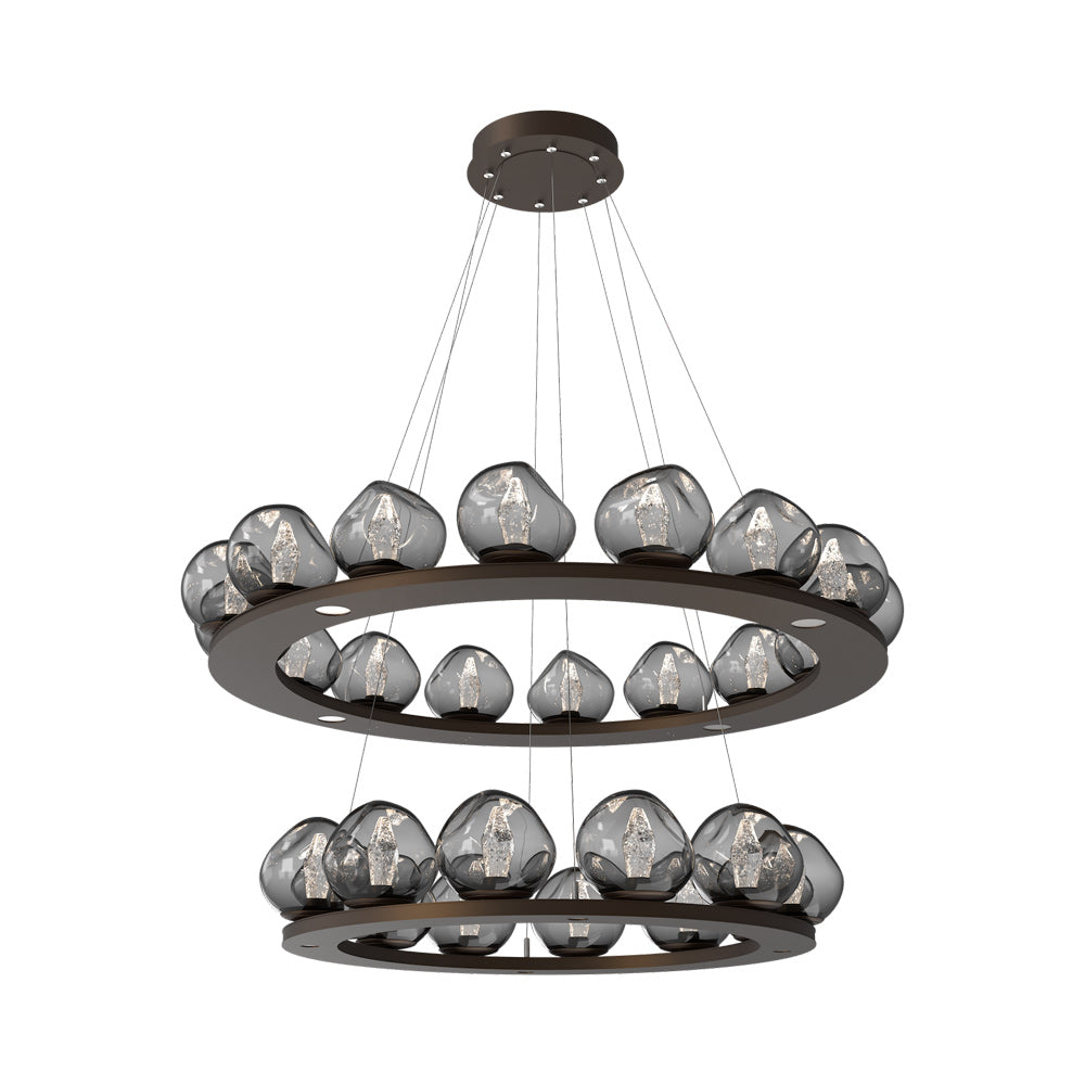 Luna Two-Tier Ring LED Chandelier in Flat Bronze/Smoke (Geo Crystal).