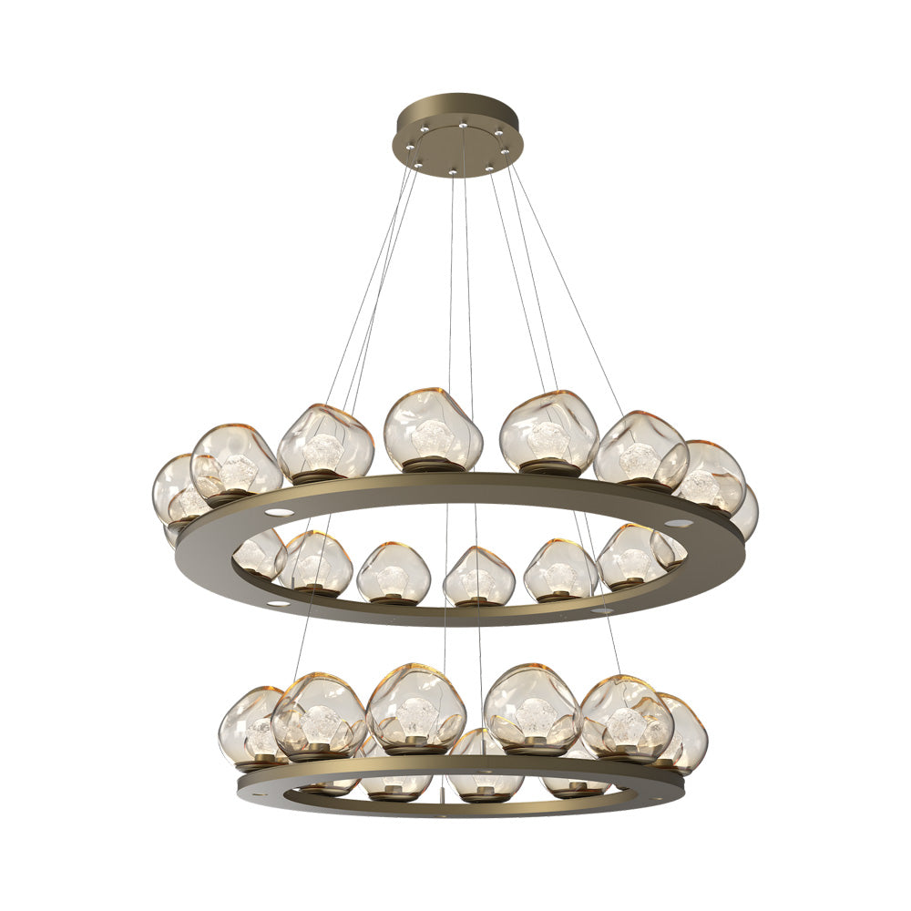 Luna Two-Tier Ring LED Chandelier in Gilded Brass/Amber (Zircon Crystal).