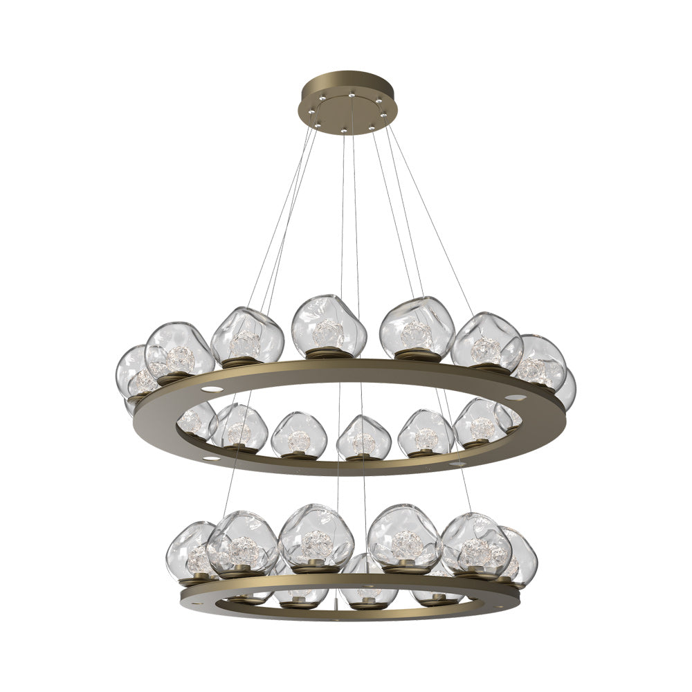 Luna Two-Tier Ring LED Chandelier in Gilded Brass/Clear (Floret Crystal).