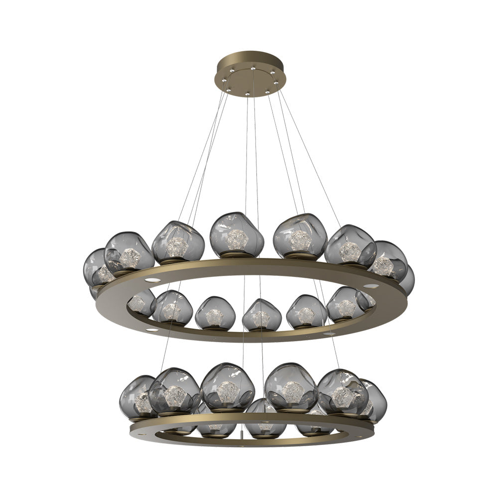Luna Two-Tier Ring LED Chandelier in Gilded Brass/Smoke (Zircon Crystal).