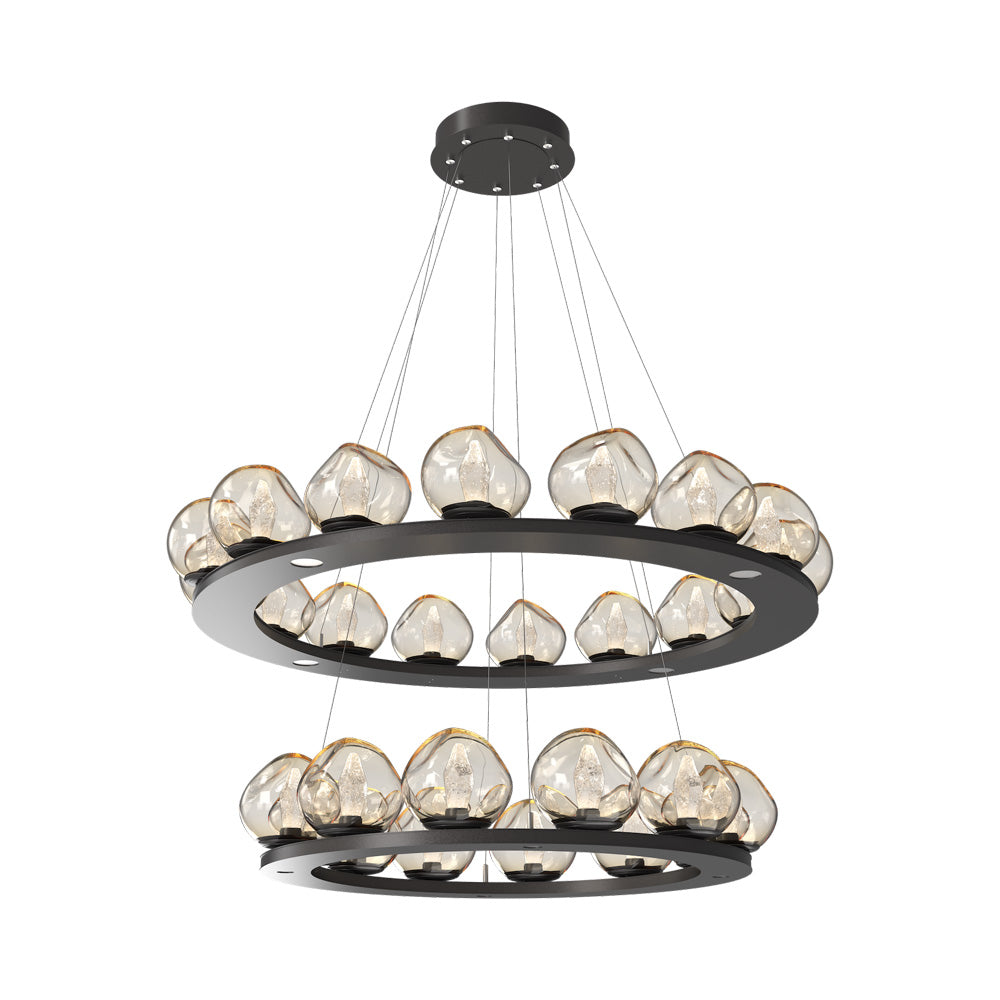 Luna Two-Tier Ring LED Chandelier in Graphite/Amber (Geo Crystal).