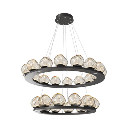 Luna Two-Tier Ring LED Chandelier in Graphite/Amber (Geo Crystal).