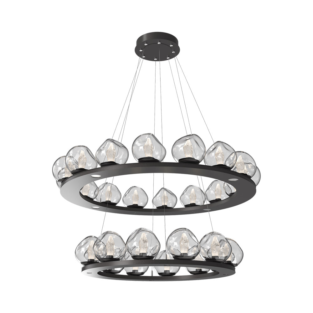 Luna Two-Tier Ring LED Chandelier in Graphite/Clear (Geo Crystal).
