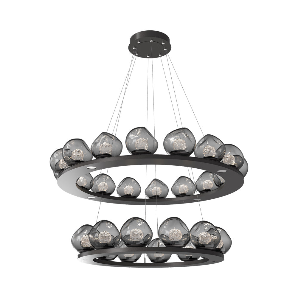 Luna Two-Tier Ring LED Chandelier in Graphite/Smoke (Floret Crystal).