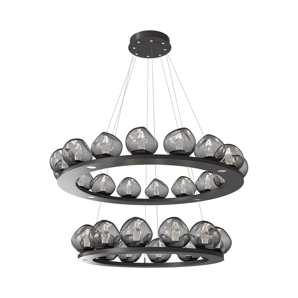 Luna Two-Tier Ring LED Chandelier in Graphite/Smoke (Geo Crystal).