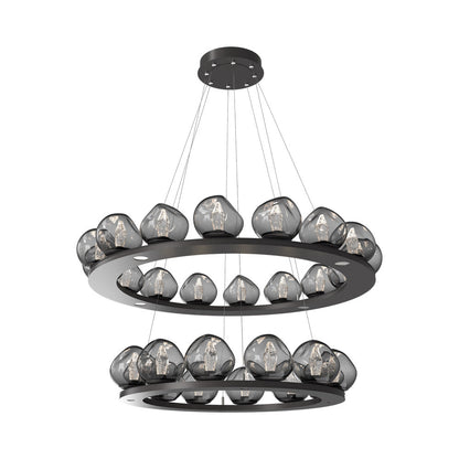Luna Two-Tier Ring LED Chandelier in Graphite/Smoke (Geo Crystal).
