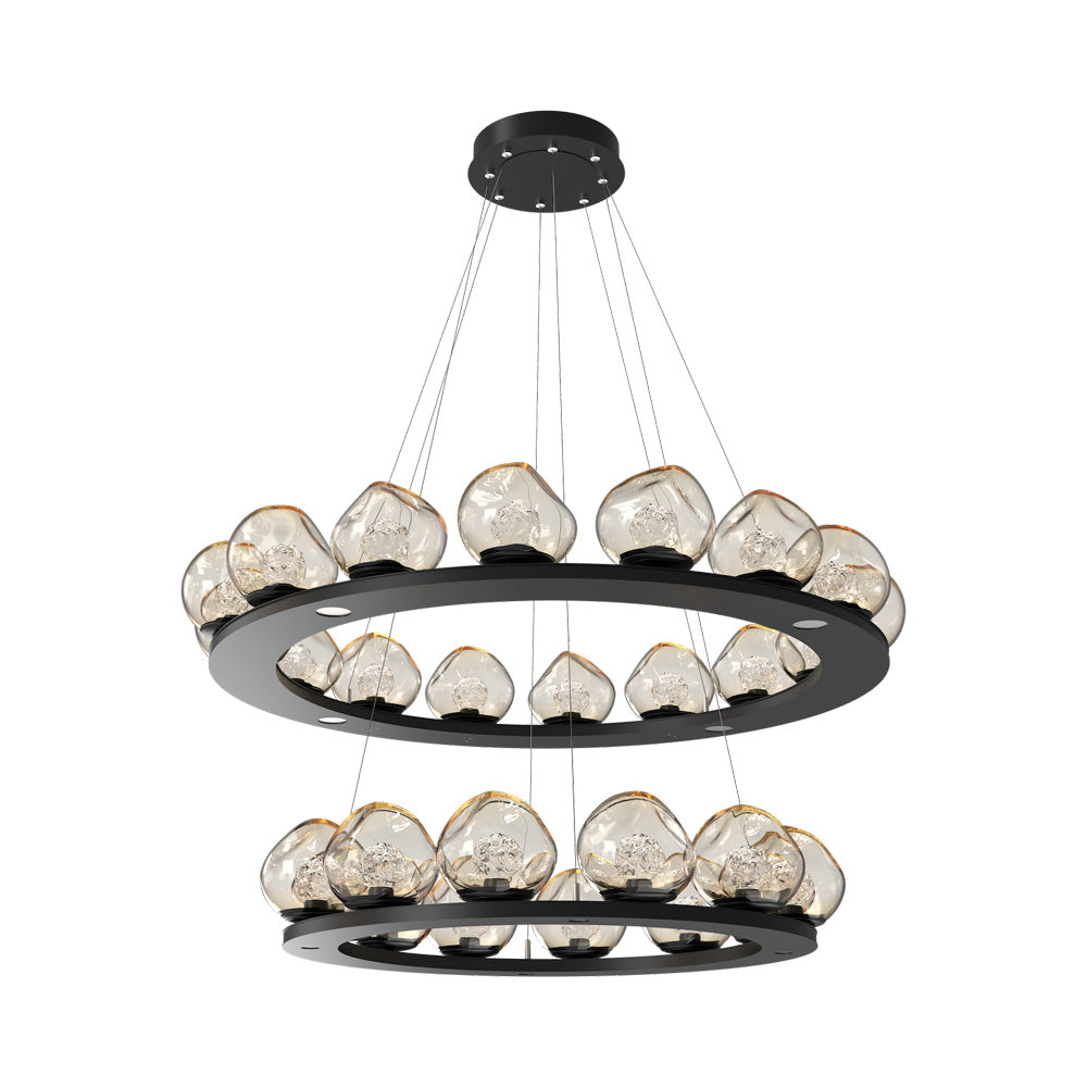 Luna Two-Tier Ring LED Chandelier in Matte Black/Amber (Floret Crystal).