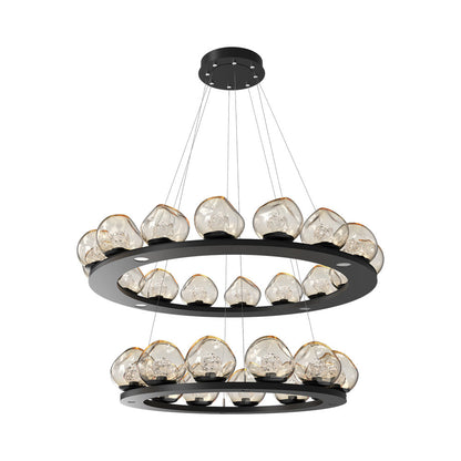 Luna Two-Tier Ring LED Chandelier in Matte Black/Amber (Floret Crystal).
