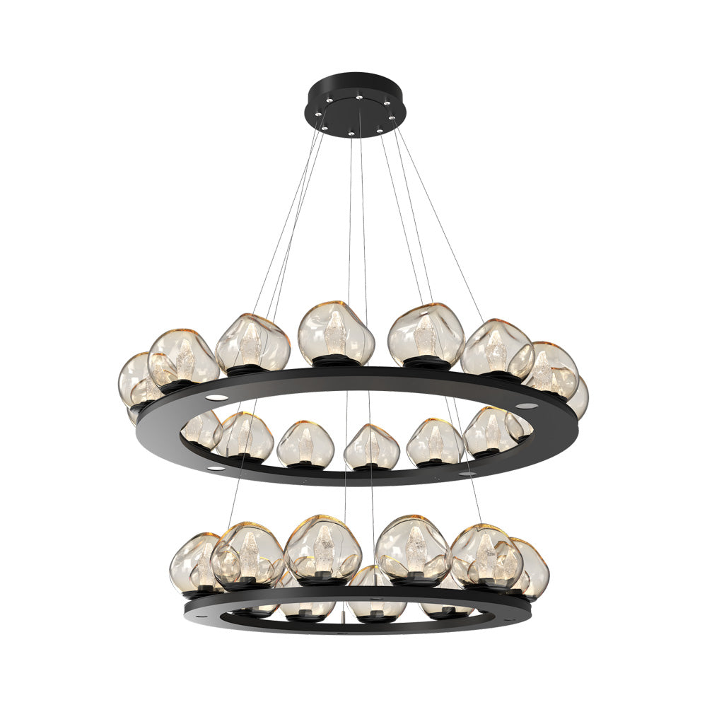 Luna Two-Tier Ring LED Chandelier in Matte Black/Amber (Geo Crystal).