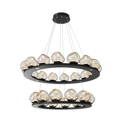 Luna Two-Tier Ring LED Chandelier in Matte Black/Amber (Geo Crystal).