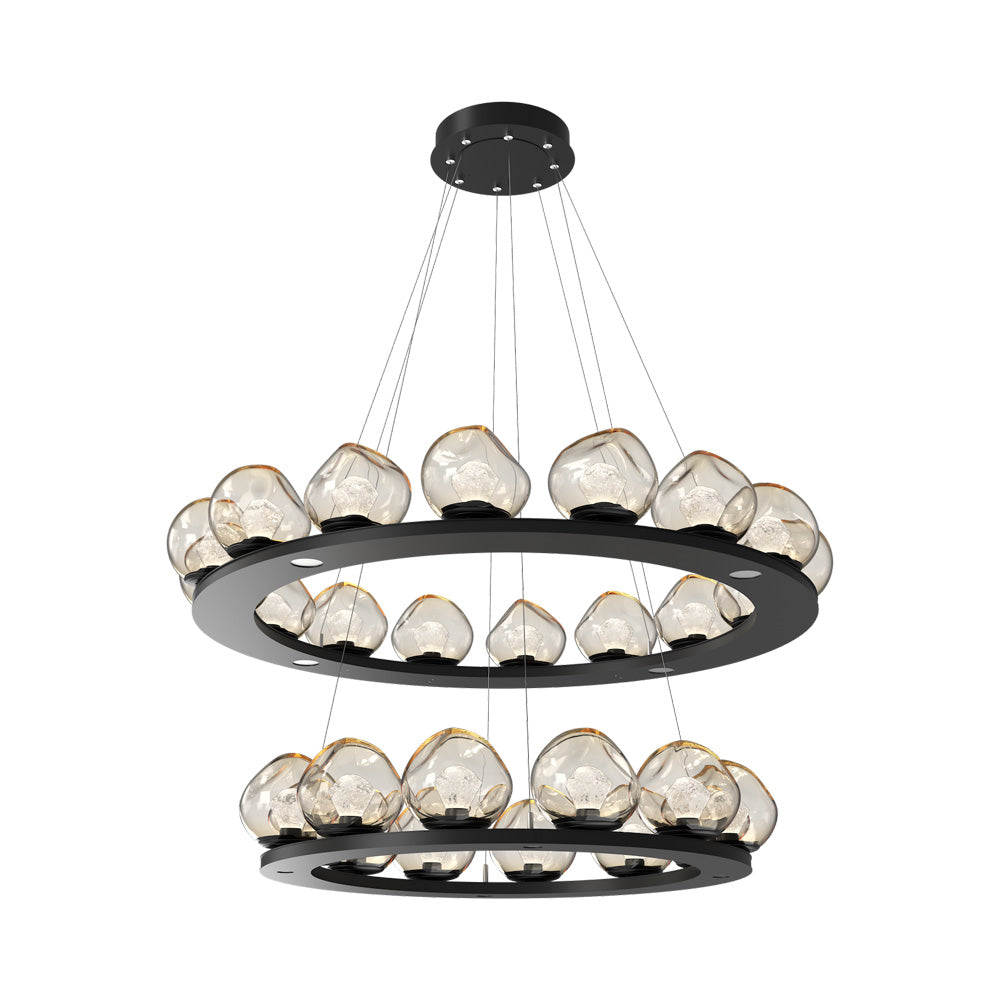 Luna Two-Tier Ring LED Chandelier in Matte Black/Amber (Zircon Crystal).
