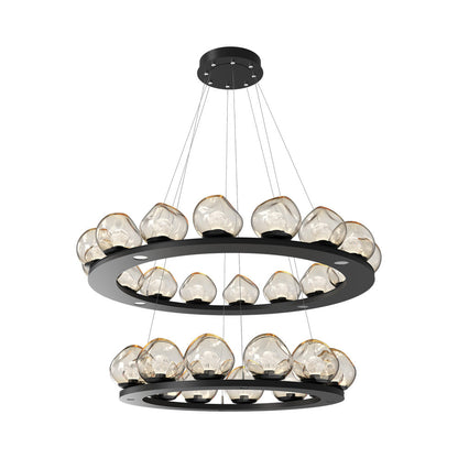 Luna Two-Tier Ring LED Chandelier in Matte Black/Amber (Zircon Crystal).