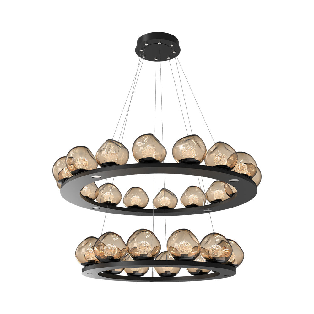 Luna Two-Tier Ring LED Chandelier in Matte Black/Bronze (Floret Crystal).